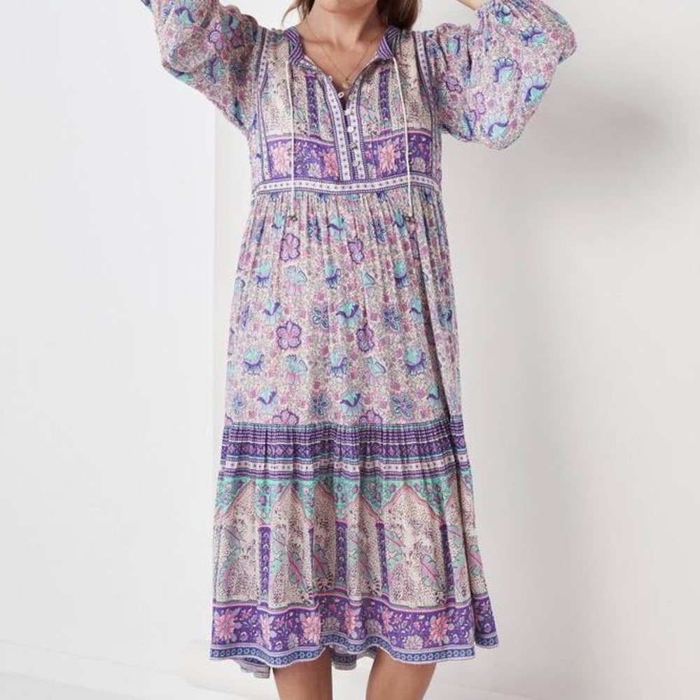 Poinciana Gown DRESS Lilac Floral Maxi MIDI Blue - Picture 3 of 8